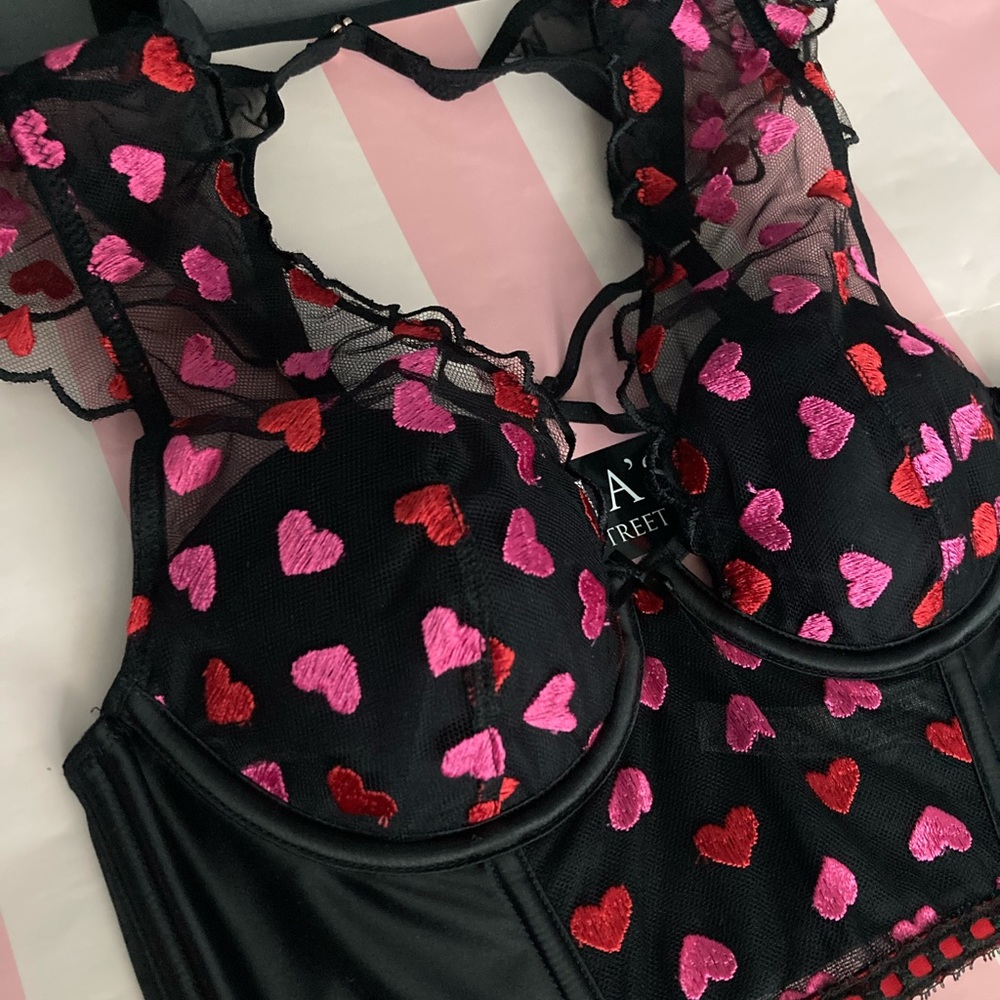 VS Dream Angels Corset Bustier Top XS Black Pink Hearts